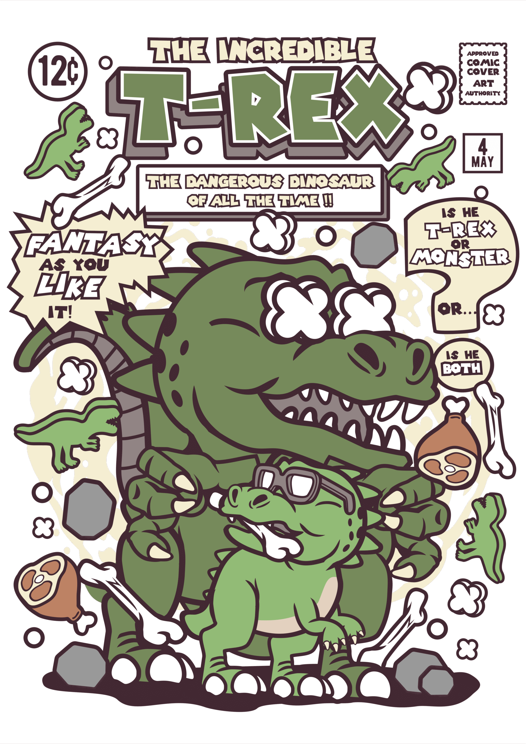 retro cartoon comic cover featuring the incredible trex: vintage monster dinosaur illustration with humor bold graphics and classic comic typography retro cartoon comic cover featuring the incredible trex: vintage monster dinosaur illustration with humor bold graphics and classic comic typography